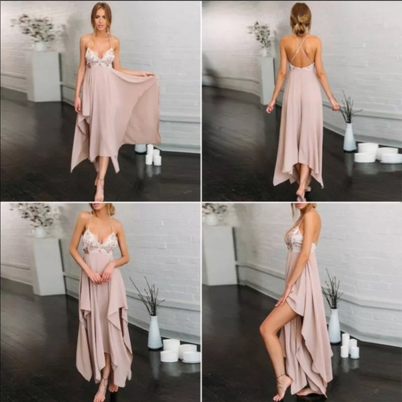 Nude Pink Prom Slime Backless  Dress - Picture 3 of 4